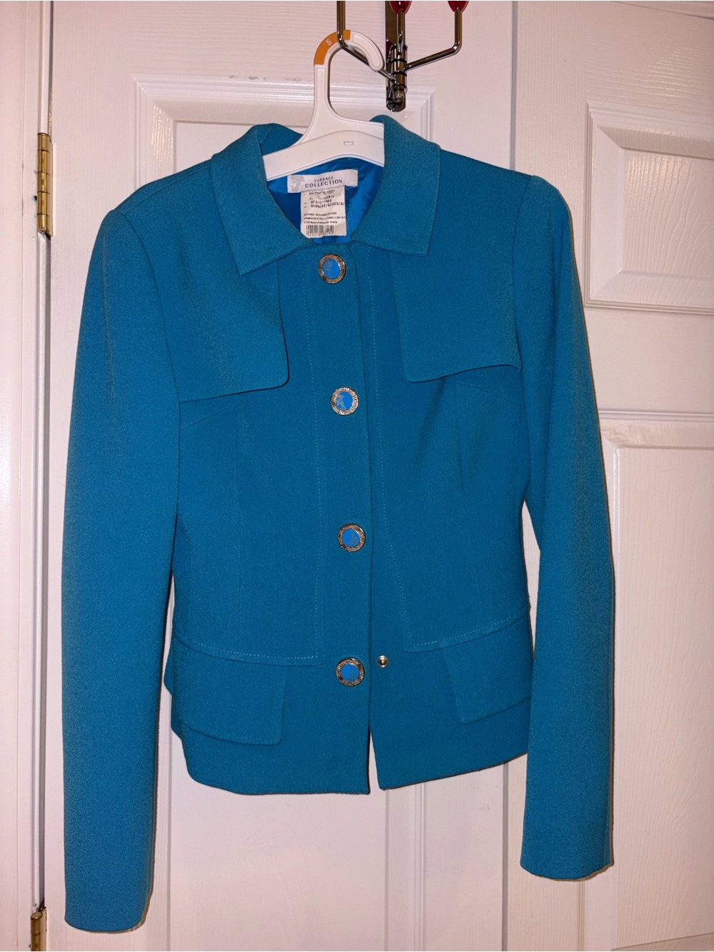 Versace Teal Button-Front Blazer